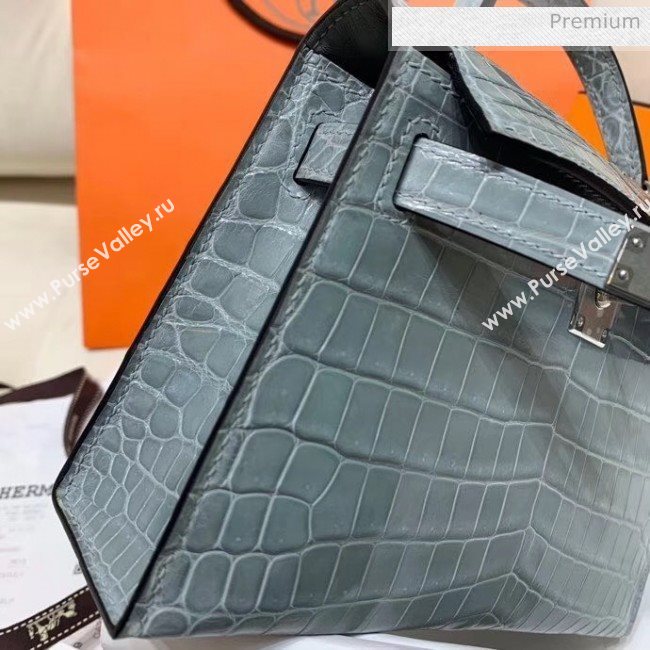 Hermes Mini Kelly II Handbag in Glossy Real Alligator Leather Grey (Handmade) (AQ-20042103)