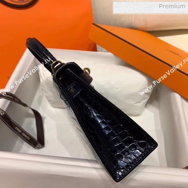 Hermes Mini Kelly II Handbag in Glossy Real Alligator Leather Deep Blue (Handmade) (AQ-20042113)