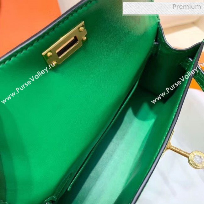 Hermes Mini Kelly II Handbag in Glossy Real Alligator Leather Bright Green (Handmade) (AQ-20042107)