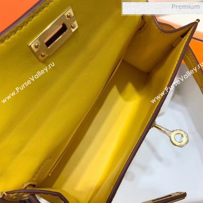 Hermes Mini Kelly II Handbag in Real Alligator Leather Yellow (Handmade) (AQ-20042114)