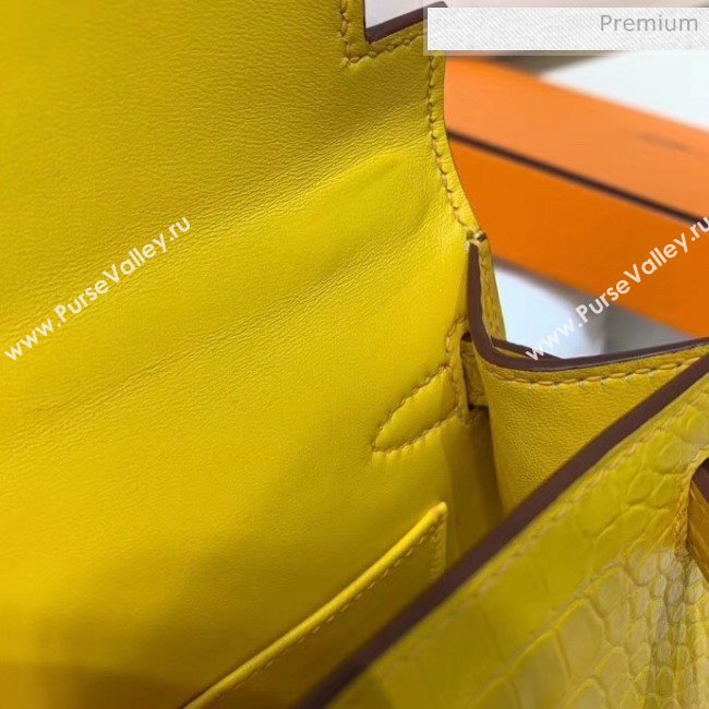 Hermes Mini Kelly II Handbag in Real Alligator Leather Yellow (Handmade) (AQ-20042114)