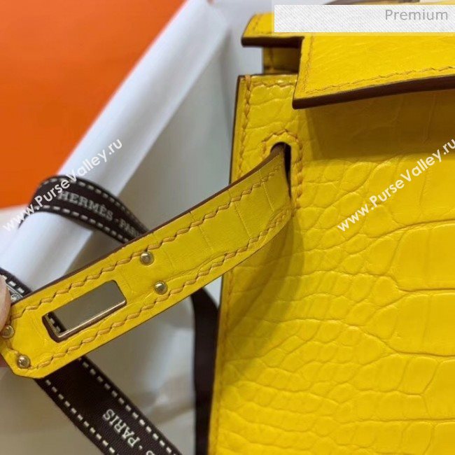 Hermes Mini Kelly II Handbag in Real Alligator Leather Yellow (Handmade) (AQ-20042114)