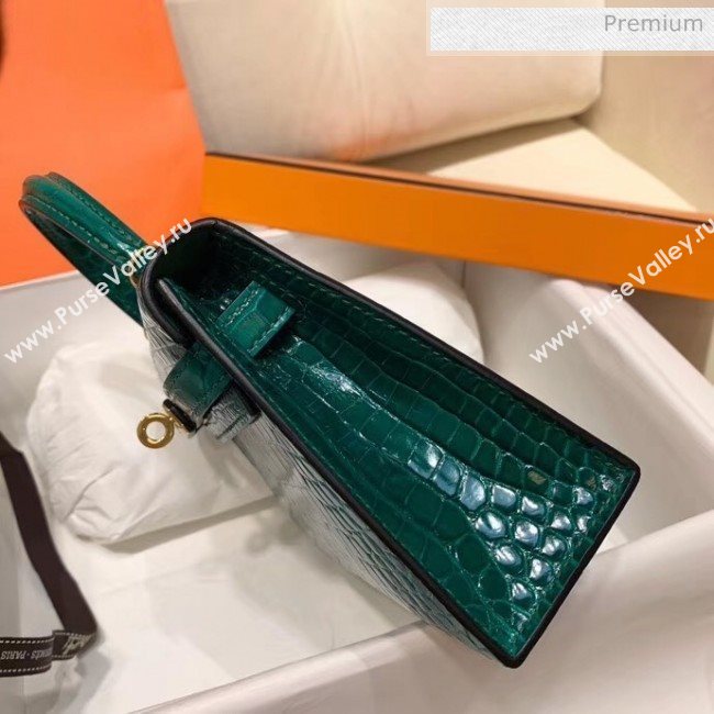 Hermes Mini Kelly II Handbag in Glossy Real Alligator Leather Cyan (Handmade) (AQ-20042108)