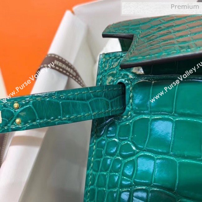 Hermes Mini Kelly II Handbag in Glossy Real Alligator Leather Cyan (Handmade) (AQ-20042108)