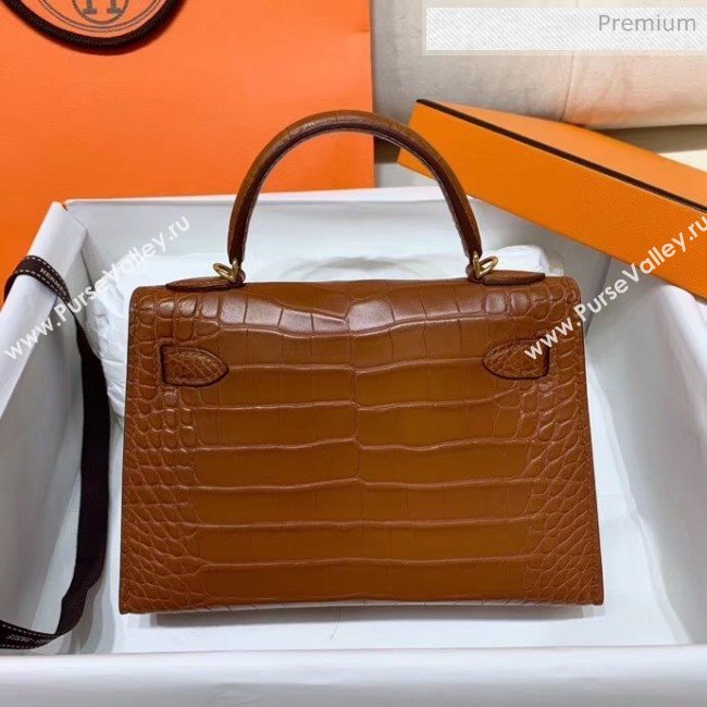 Hermes Mini Kelly II Handbag in Real Alligator Leather Brown (Handmade) (AQ-20042115)