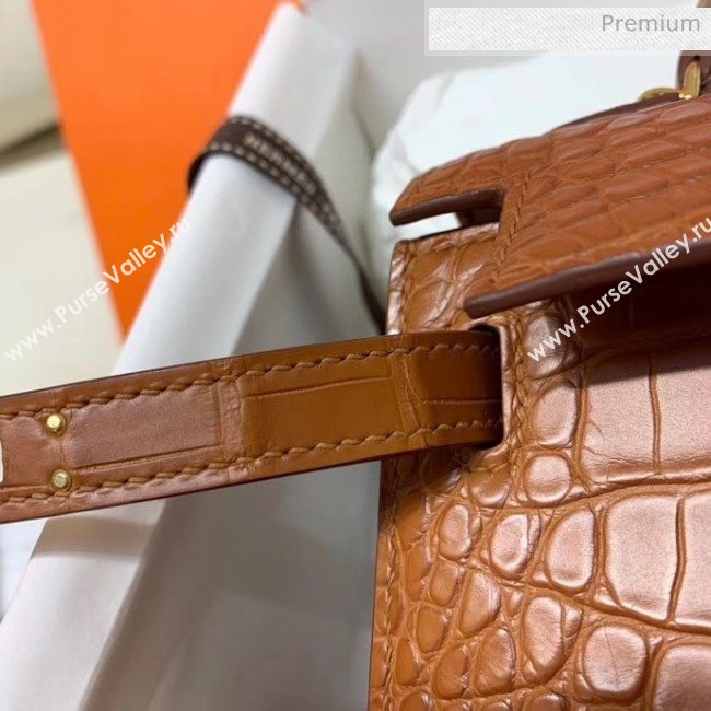 Hermes Mini Kelly II Handbag in Real Alligator Leather Brown (Handmade) (AQ-20042115)