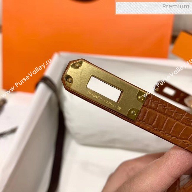 Hermes Mini Kelly II Handbag in Real Alligator Leather Brown (Handmade) (AQ-20042115)