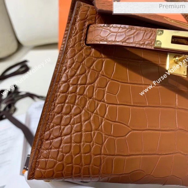 Hermes Mini Kelly II Handbag in Real Alligator Leather Brown (Handmade) (AQ-20042115)