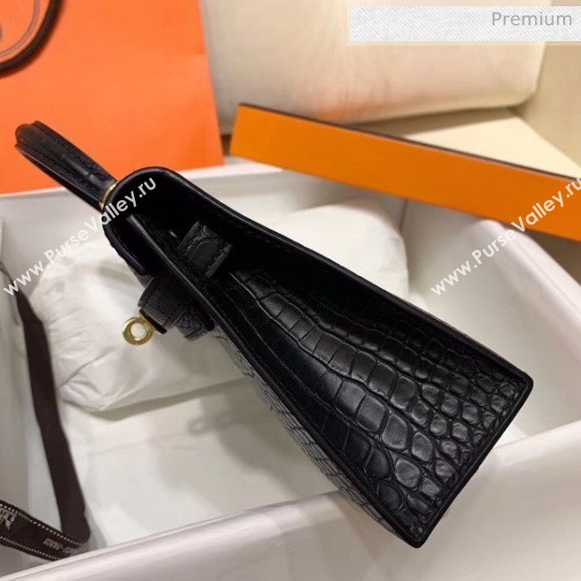 Hermes Mini Kelly II Handbag in Real Alligator Leather Black (Handmade) (AQ-20042116)