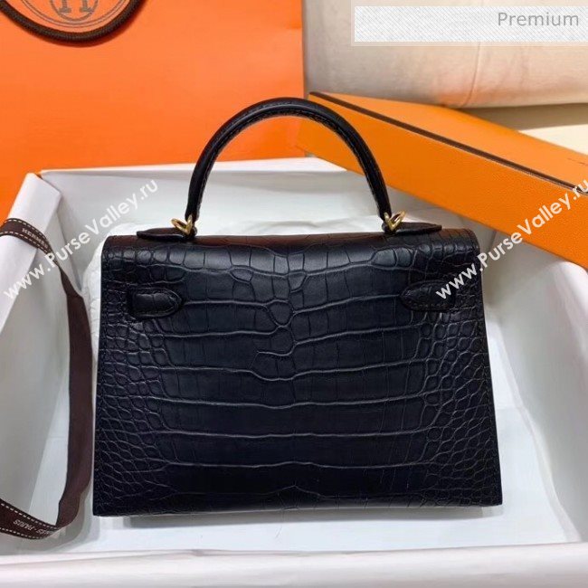 Hermes Mini Kelly II Handbag in Real Alligator Leather Black (Handmade) (AQ-20042116)