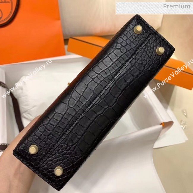 Hermes Mini Kelly II Handbag in Real Alligator Leather Black (Handmade) (AQ-20042116)