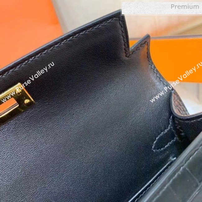 Hermes Mini Kelly II Handbag in Real Alligator Leather Black (Handmade) (AQ-20042116)