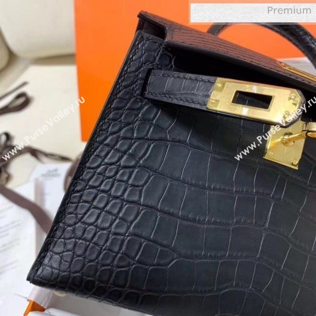 Hermes Mini Kelly II Handbag in Real Alligator Leather Black (Handmade) (AQ-20042116)