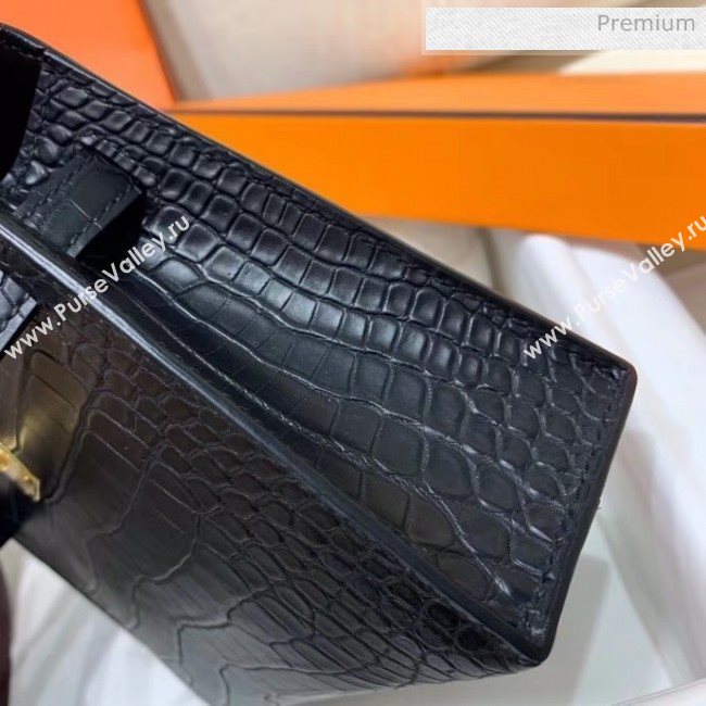 Hermes Mini Kelly II Handbag in Real Alligator Leather Black (Handmade) (AQ-20042116)