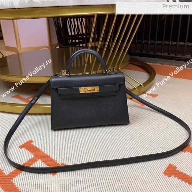 Hermes Mini Kelly II Handbag in Original Epsom Leather Black (Half Handmade) (M-20042117)