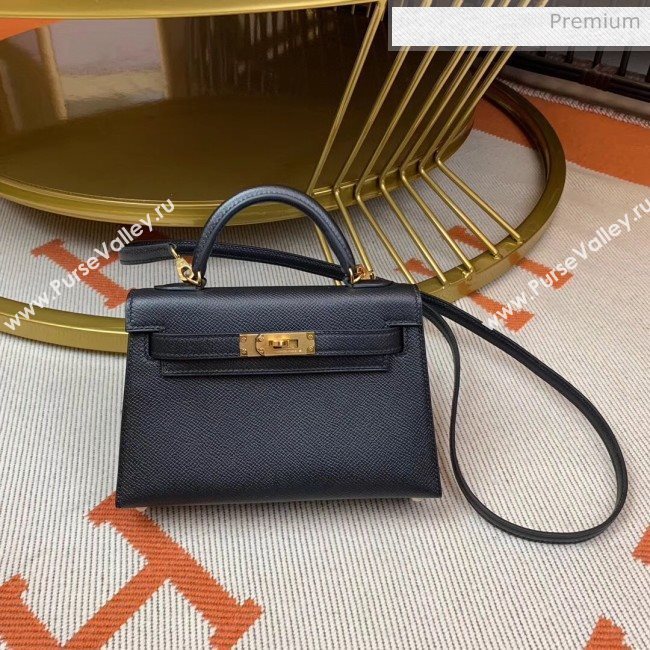 Hermes Mini Kelly II Handbag in Original Epsom Leather Black (Half Handmade) (M-20042117)