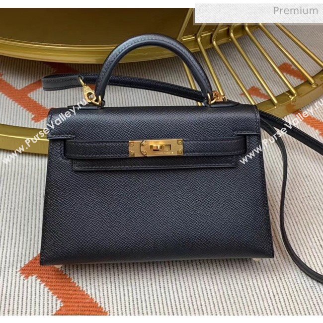 Hermes Mini Kelly II Handbag in Original Epsom Leather Black (Half Handmade) (M-20042117)