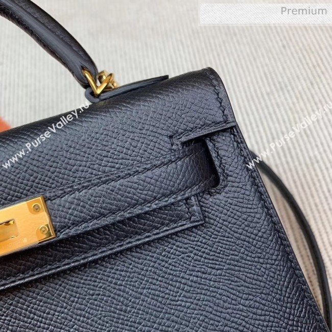 Hermes Mini Kelly II Handbag in Original Epsom Leather Black (Half Handmade) (M-20042117)