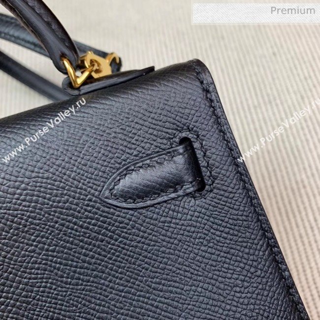 Hermes Mini Kelly II Handbag in Original Epsom Leather Black (Half Handmade) (M-20042117)