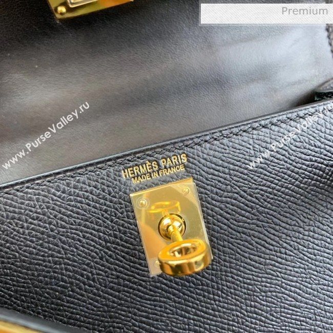 Hermes Mini Kelly II Handbag in Original Epsom Leather Black (Half Handmade) (M-20042117)