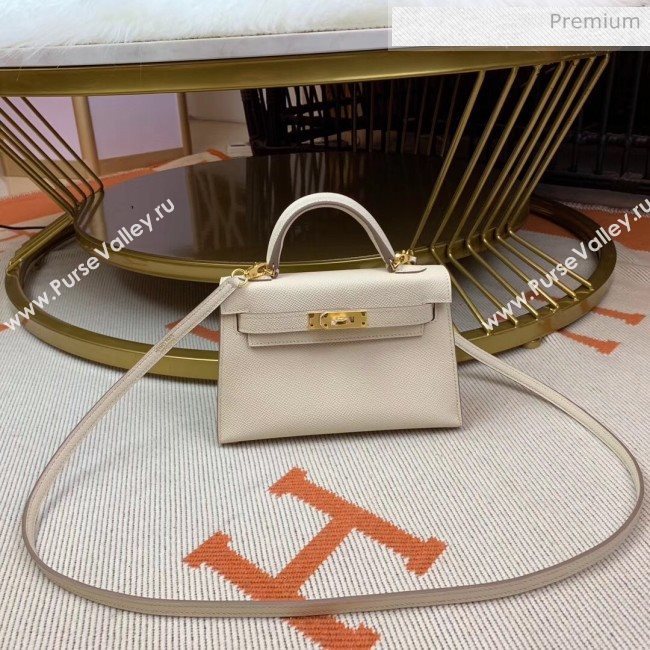 Hermes Mini Kelly II Handbag in Original Epsom Leather White/Gold Hardware (Half Handmade) (M-20042118)