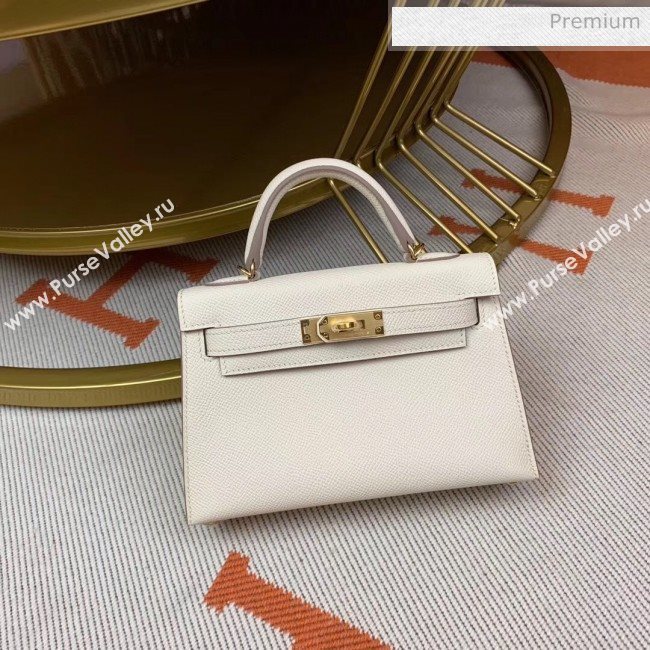 Hermes Mini Kelly II Handbag in Original Epsom Leather White/Gold Hardware (Half Handmade) (M-20042118)