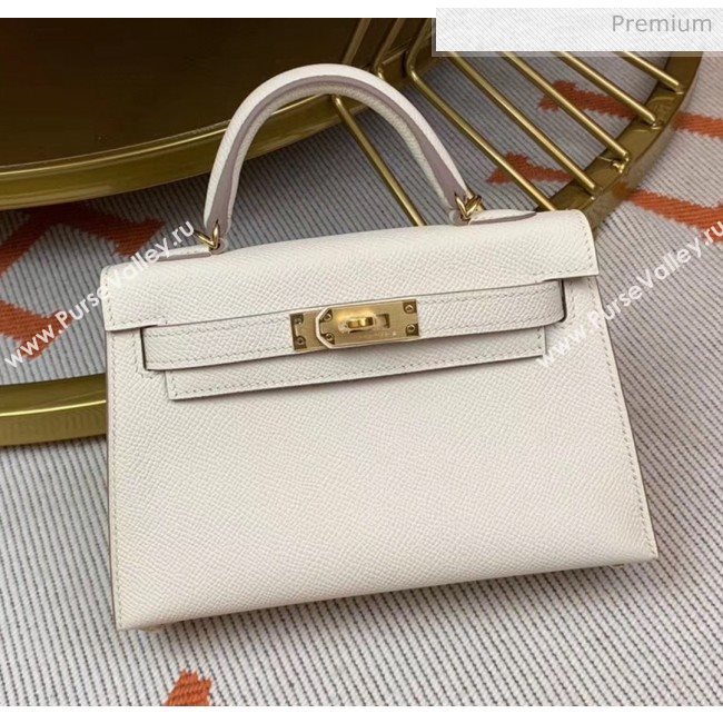 Hermes Mini Kelly II Handbag in Original Epsom Leather White/Gold Hardware (Half Handmade) (M-20042118)