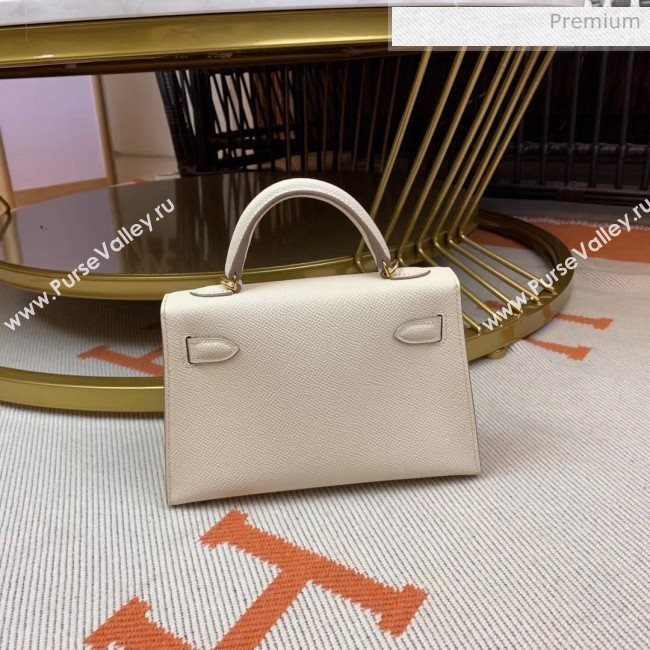 Hermes Mini Kelly II Handbag in Original Epsom Leather White/Gold Hardware (Half Handmade) (M-20042118)