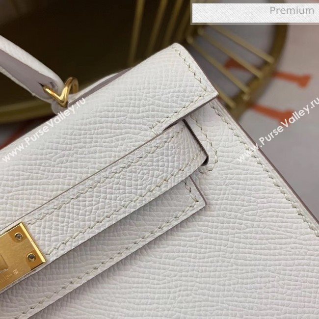 Hermes Mini Kelly II Handbag in Original Epsom Leather White/Gold Hardware (Half Handmade) (M-20042118)