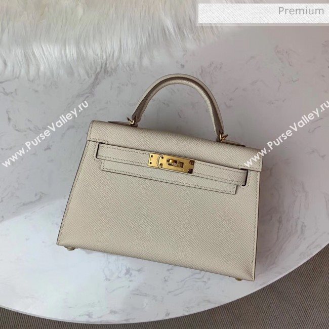 Hermes Mini Kelly II Handbag in Original Epsom Leather White/Gold Hardware (Half Handmade) (M-20042118)