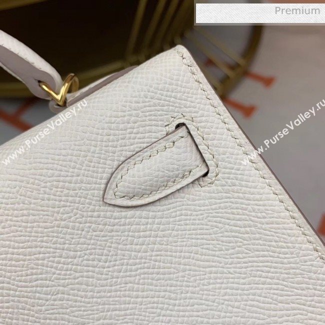 Hermes Mini Kelly II Handbag in Original Epsom Leather White/Gold Hardware (Half Handmade) (M-20042118)