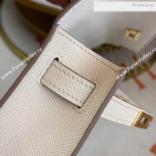 Hermes Mini Kelly II Handbag in Original Epsom Leather White/Gold Hardware (Half Handmade) (M-20042118)