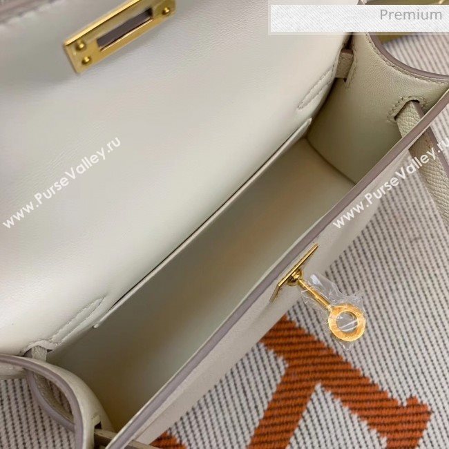 Hermes Mini Kelly II Handbag in Original Epsom Leather White/Gold Hardware (Half Handmade) (M-20042118)