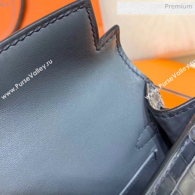 Hermes Mini Kelly II Handbag in Glossy Real Alligator Leather Deep Grey (Handmade) (AQ-20042102)