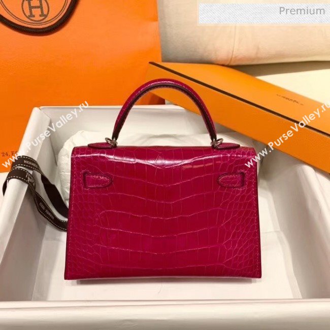 Hermes Mini Kelly II Handbag in Glossy Real Alligator Leather Rosy (Handmade) (AQ-20042104)