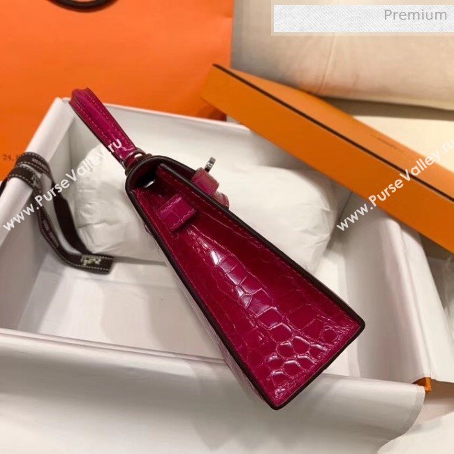 Hermes Mini Kelly II Handbag in Glossy Real Alligator Leather Rosy (Handmade) (AQ-20042104)