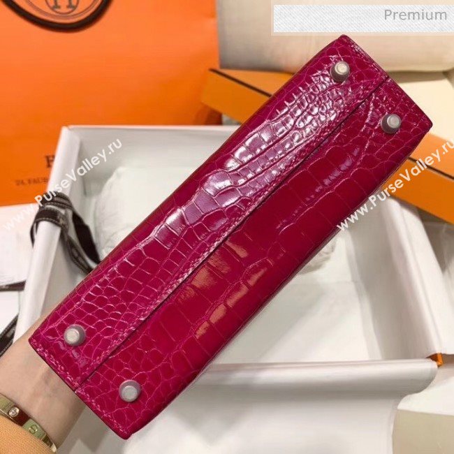 Hermes Mini Kelly II Handbag in Glossy Real Alligator Leather Rosy (Handmade) (AQ-20042104)