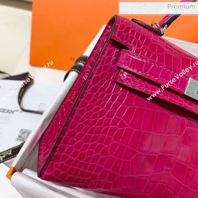 Hermes Mini Kelly II Handbag in Glossy Real Alligator Leather Rosy (Handmade) (AQ-20042104)