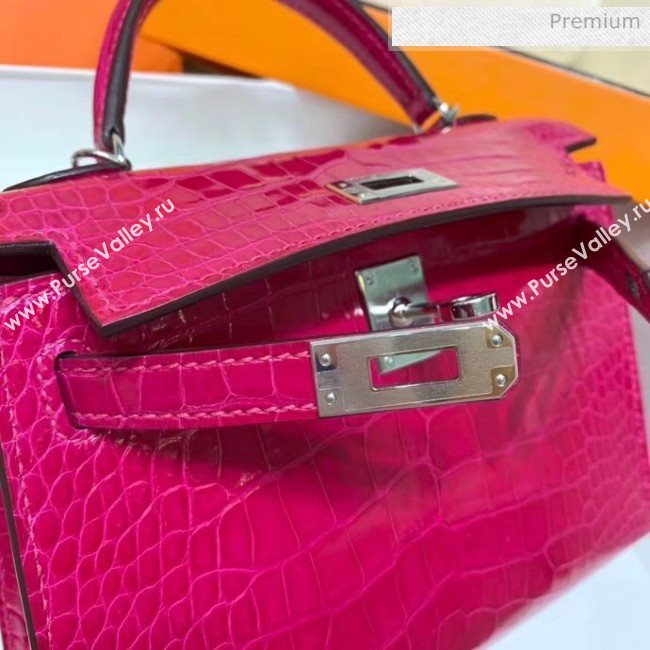 Hermes Mini Kelly II Handbag in Glossy Real Alligator Leather Rosy (Handmade) (AQ-20042104)