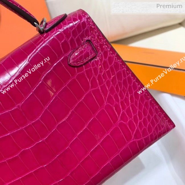 Hermes Mini Kelly II Handbag in Glossy Real Alligator Leather Rosy (Handmade) (AQ-20042104)