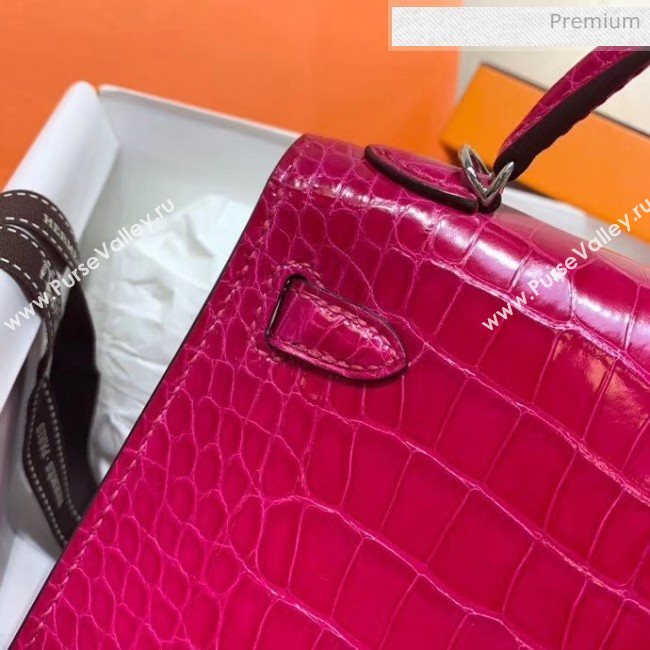 Hermes Mini Kelly II Handbag in Glossy Real Alligator Leather Rosy (Handmade) (AQ-20042104)