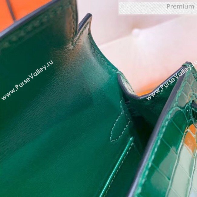 Hermes Mini Kelly II Handbag in Glossy Real Alligator Leather Green (Handmade) (AQ-20042106)