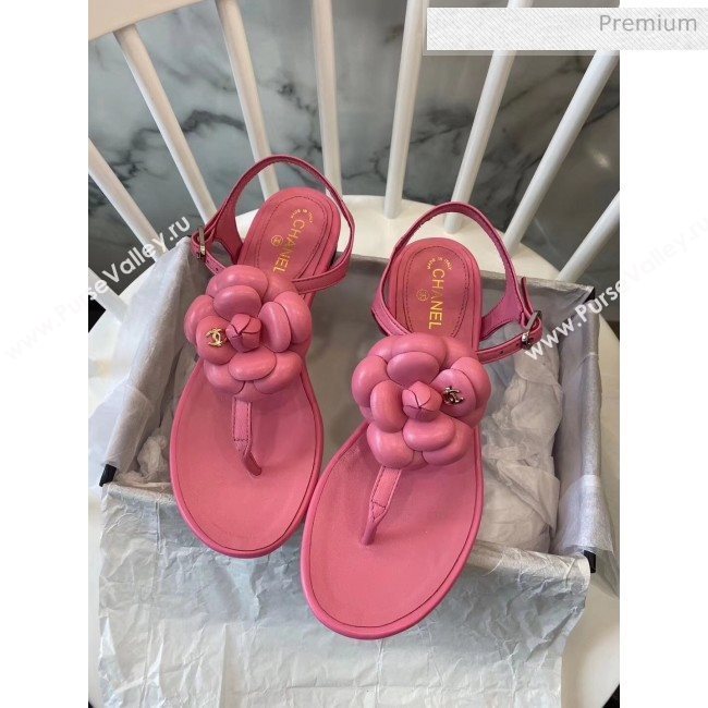 Chanel Lambskin Classic Camellia Thong Sandals Pink 2020 (NH-20042301)