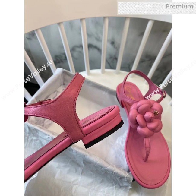 Chanel Lambskin Classic Camellia Thong Sandals Pink 2020 (NH-20042301)