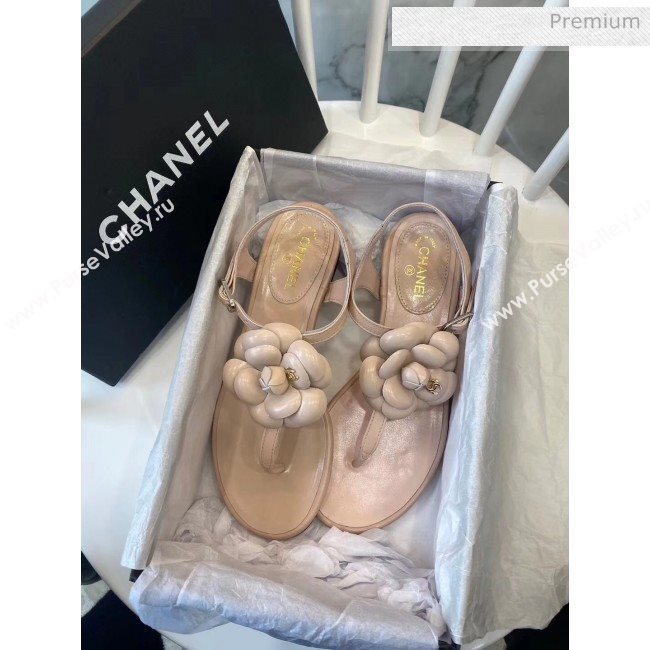 Chanel Lambskin Classic Camellia Thong Sandals Nude 2020 (NH-20042302)