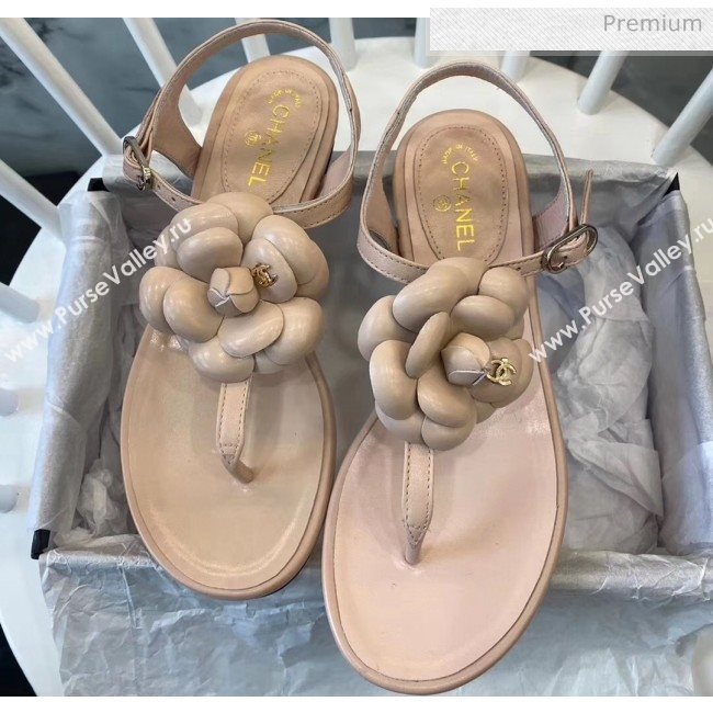 Chanel Lambskin Classic Camellia Thong Sandals Nude 2020 (NH-20042302)
