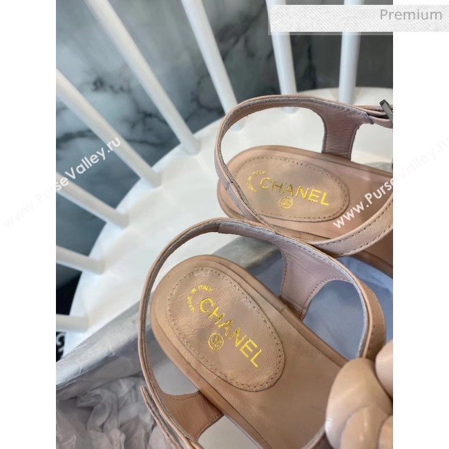 Chanel Lambskin Classic Camellia Thong Sandals Nude 2020 (NH-20042302)