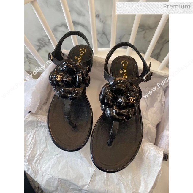 Chanel Lambskin Classic Camellia Thong Sandals Black 2020 (NH-20042306)