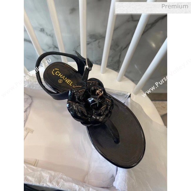 Chanel Lambskin Classic Camellia Thong Sandals Black 2020 (NH-20042306)