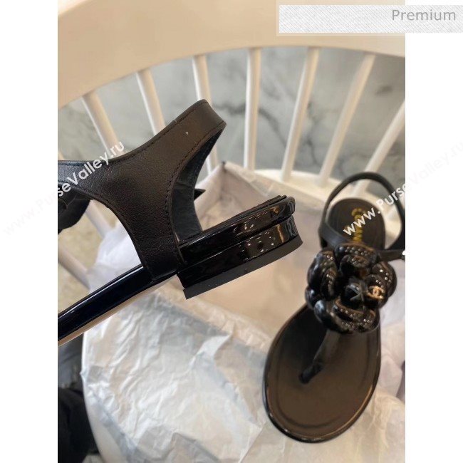Chanel Lambskin Classic Camellia Thong Sandals Black 2020 (NH-20042306)
